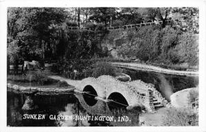 Huntington Indiana~Sunken Garden~Stone Bridge over Water~1950s RPPC