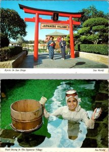 2~4X6 Postcards San Diego CA California SEA WORLD JAPANESE VILLAGE & PEARL DIVER
