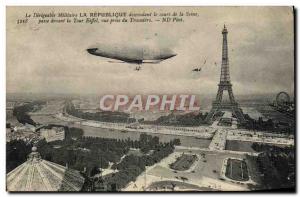 Postcard Old Military Aviation Airship The Republic descendant of the Seine p...