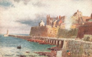 Vintage Postcard The Twelve O'clock Gun Castle Cornet Guernsey In Dead Earnest
