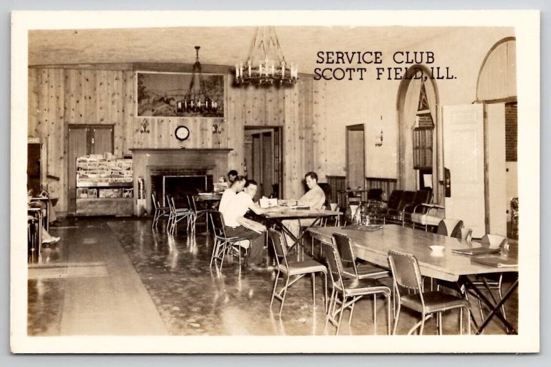 Scott Field IL RPPC Illinois Service Club With Soldiers Real Photo Postcard V28