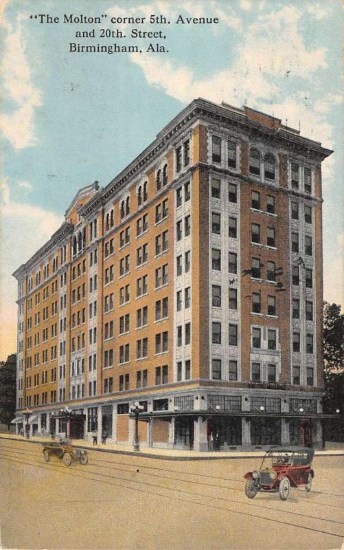Birmingham Alabama Molton Hotel Street View Antique Postcard K104049