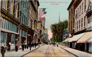 St Joseph Street Quebec QC USA France Flags Fortin Bldg Unused Postcard H47