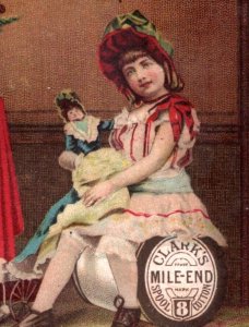 1887 Christmas Clark's Mile End Spool Cotton Tree Candles Girl Doll F127