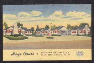 ELIZABETHTOWN KENTUCKY KY HAYS COURT MOTEL VINTAGE LINEN ADVERTISING POSTCARD