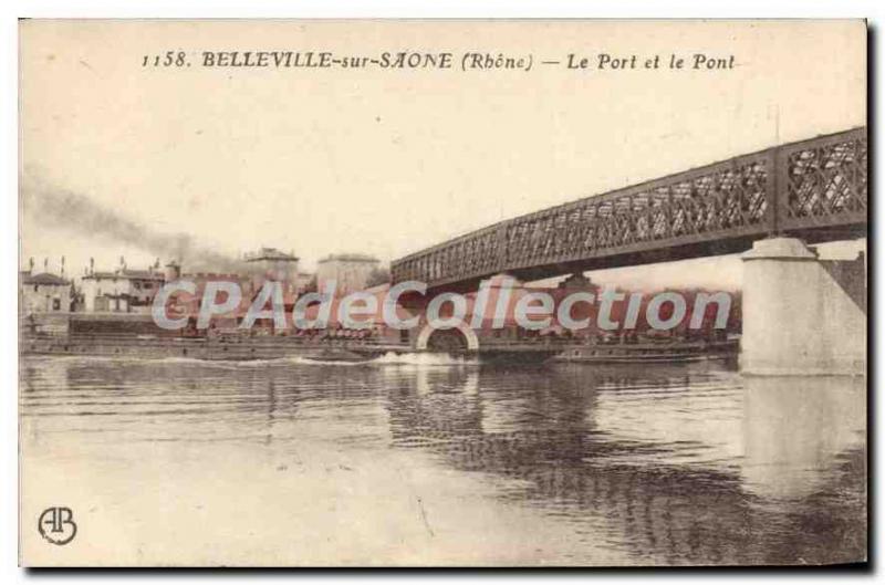 Postcard Old Belleville sur Saone and Rhone Port Bridge