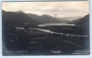 RPPC Birdseye View FORDE i SONDFJORD, NORWAY ~ 1909 Knudsen Photo Postcard