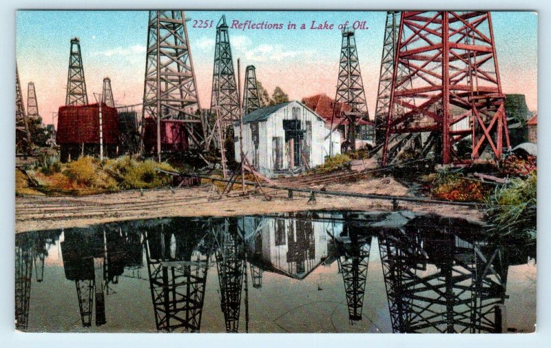 KERN COUNTY?, CA California ~ Reflections in a LAKE of OIL  c1910s  Postcard