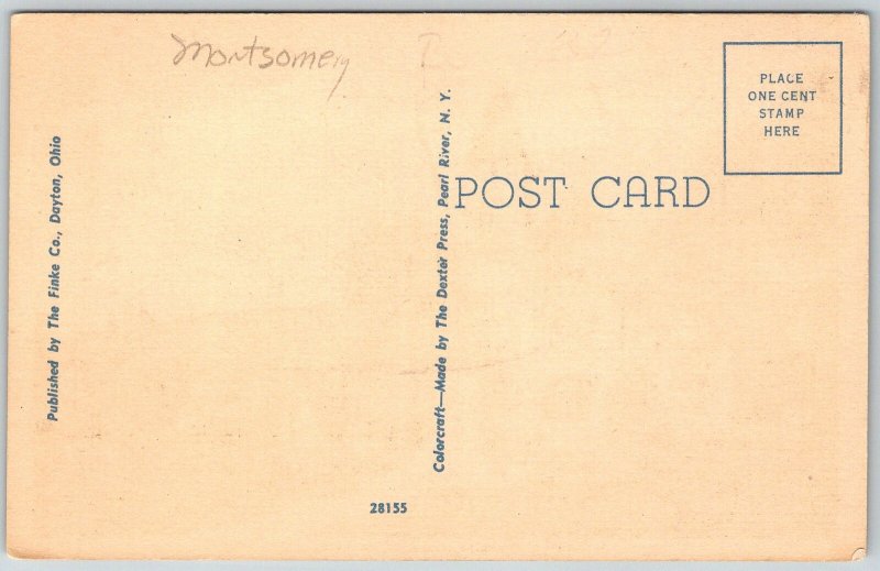 Dayton Ohio 1950s Postcard Front View public Library Statue