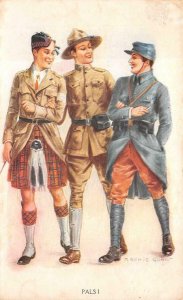 ENGLAND SCOTLAND PALS ARCHIE GUNN ARTIST SIGNED MILITARY WW1 POSTCARD WNC 91