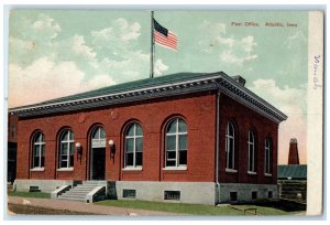 1909 Post Office Building Flag Street View Atlantic Iowa IA Antique Postcard