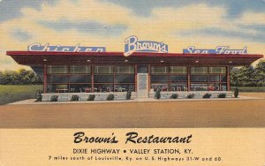 Valley Station Kentucky Brown's Restaurant, Color Linen Vintage Postcard U7125