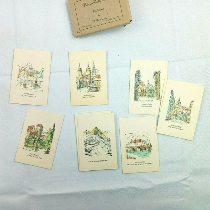 Vintage 12 Bridge Tally Cards Handcolored by Lehman German City Scenes Germany