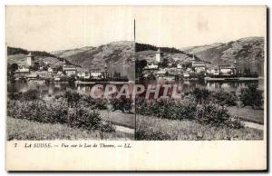 Stereoscopic Card - Switzerland - View on the Lake of Thun - Old Postcard