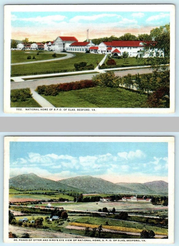 2 Postcards BEDFORD, Virginia VA ~ National ELKS HOME B.P.O.E. Peaks of Otter