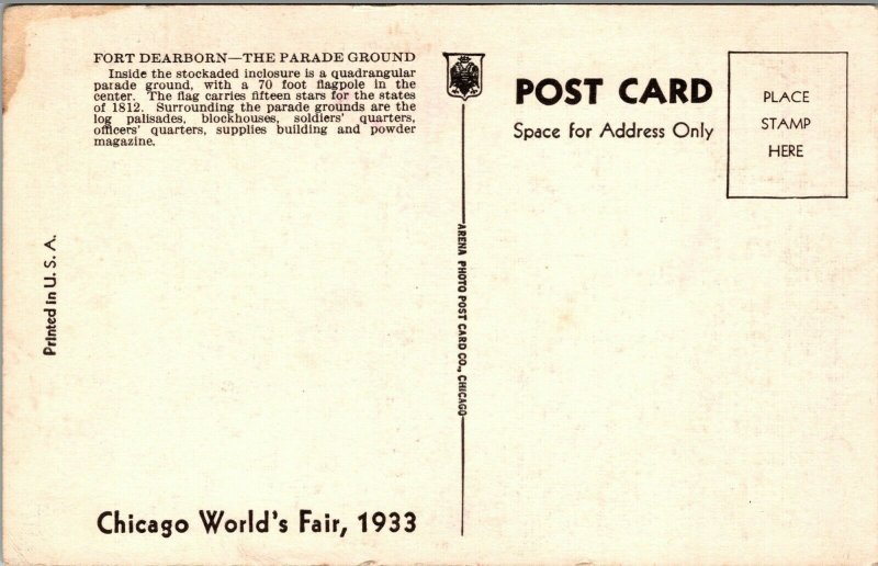 VTG Fort Dearborn Parade Ground Chicago World's Fair Illinois IL Linen Postcard