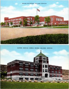 Lot of 2 Billings Montana Postcards Senior High, Eastern Normal School linens