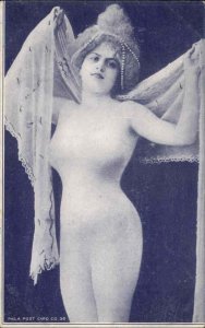 Burlesque Fantasy Risque Woman in Sheer Bodysuit Leotard c1910 Vintage Postcard