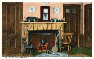 Vintage Postcard Cape Cod Fireplace House Massachusetts MA E. D. West Co Pub.