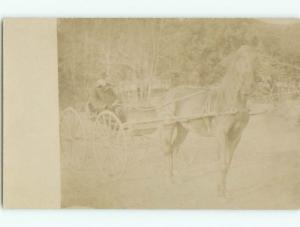Faded circa 1910 rppc HORSE PULLS ANTIQUE CARRIAGE o2584