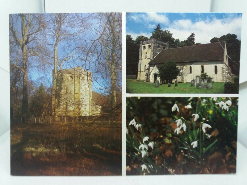 Vintage Postcard Multiview Our Lady of Warnford Church Warnford Snowdrops