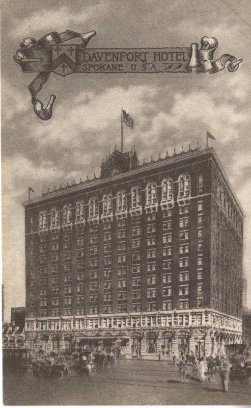 Davenport Hotel ~ Spokane WA Washington ~ with Davenport Hotel Stamp ~ Postcard