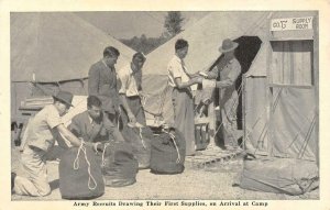 Military ARMY RECRUITS GETTING SUPPLIES AT CAMP  c1940's WWII B&W Postcard
