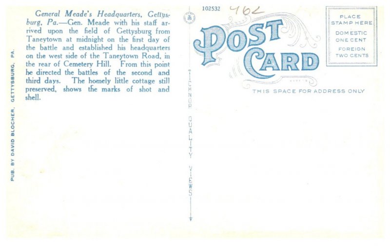 Pennsylvania Gettysburgh Gen. Meade's Headquarters