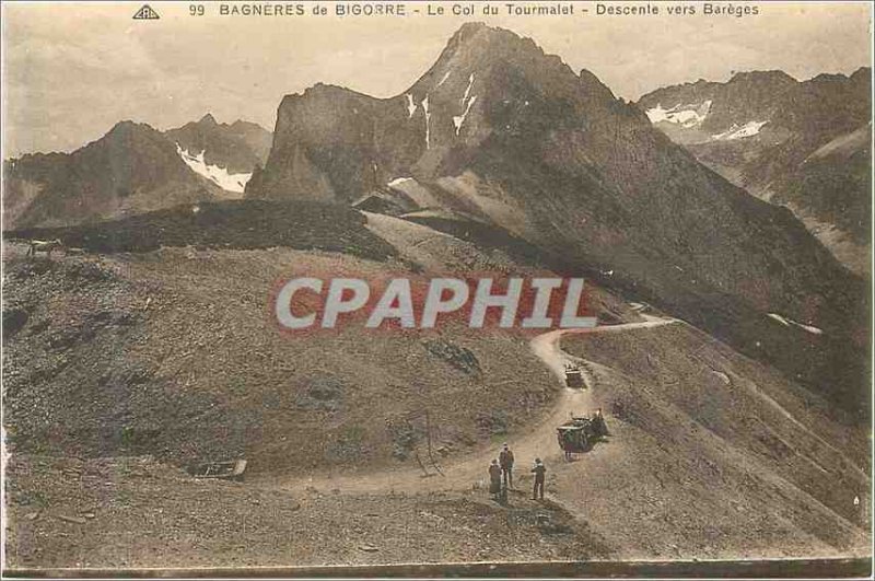 Old Postcard 99 Bagneres de Bigorre cervical tourmalet descent to bareges