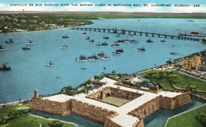 Vintage Postcard 1930's Shrimp Fleet in Matanzas Bay St. Augustine Florida FL