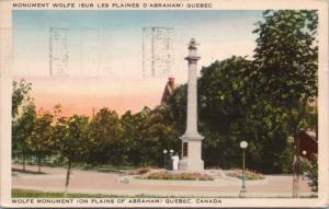 Wolfe Monument Quebec QC Sur Les Plaines D'Abraham c1939 Postcard D65