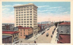 Markle Bank & West Broad Street, Hazleton, Pennsylvania, Early Postcard, Unused