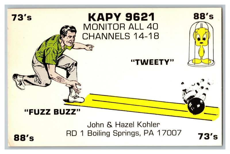 Postcard QSL Radio Card From Boiling Springs PA Pennsylvania KAPY 9621 