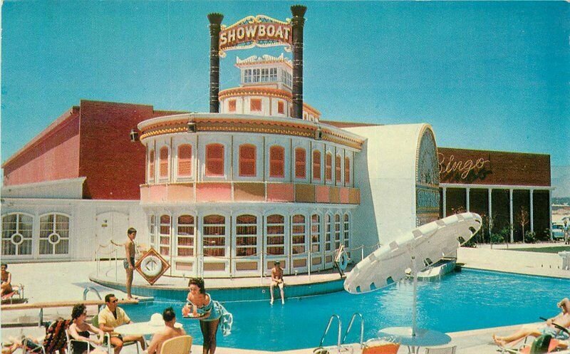 Las Vegas Nevada 1950s Showboat resort Hotel Swimming Pool Postcard 20-6543