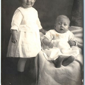 c1910s Adorable Little Girl & Baby Boy RPPC Sibling Real Photo Alyce & Carl A160