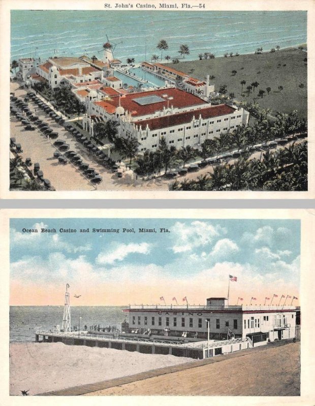 2~ca1920's Postcards  Miami, FL Florida  ST JOHN'S CASINO & OCEAN BEACH CASINO