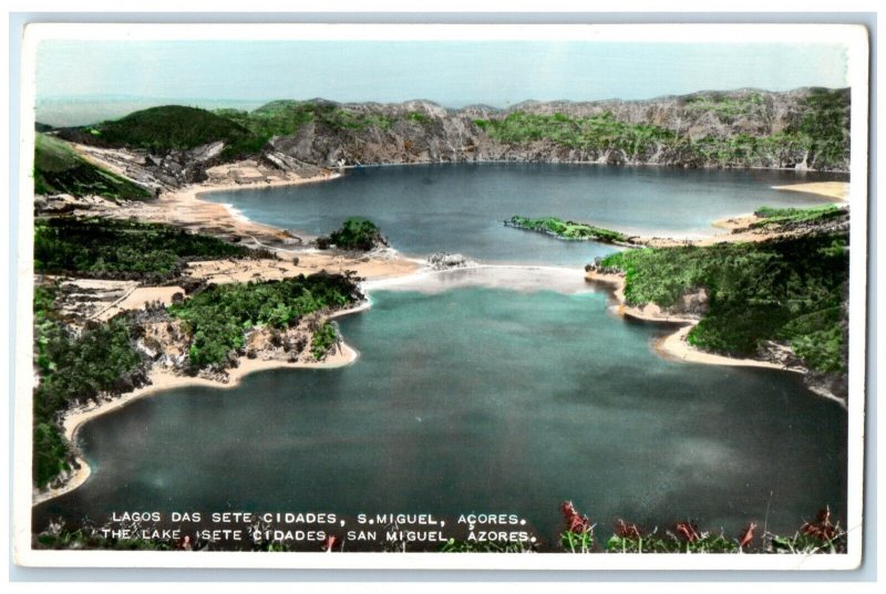c1930's The Lake Isete Cidades San Miguel Azores Portugal RPPC Photo Postcard