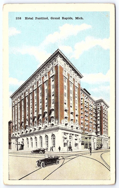Grand Rapids MI-Michigan, Hotel Pantlind Main Street & Road, Vintage  Postcard