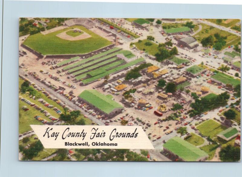 Postcard OK Blackwell Key County Fair Grounds Airview Vintage Linen O05