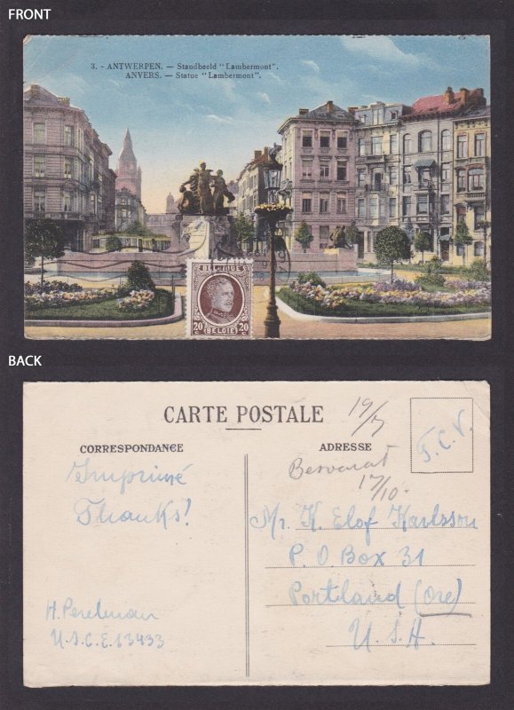 BELGIUM, Postcard, Antwerp City, Statue Lambermont