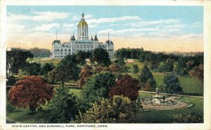 USA State Capitol and Bushnell Park Hartford Connecticut Vintage Postcard 07.23