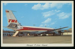 TWA Airlines boeing 707 at Chicago IL O'hare airport Postcard 1959 IL