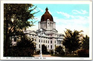 Pierre South Dakota SD, State Capitol Building, and Gardens, Vintage Postcard