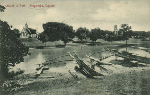 PC CPA SRI LANKA, CEYLON, CHURCH AND FORT, NEGOMBO, Vintage Postcard (b13677)