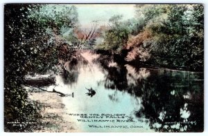 1913 WILLIMANTIC CT RIVER*HAND COLORED ANTIQUE POSTCARD*HIRAM N FENN PUBLISHER