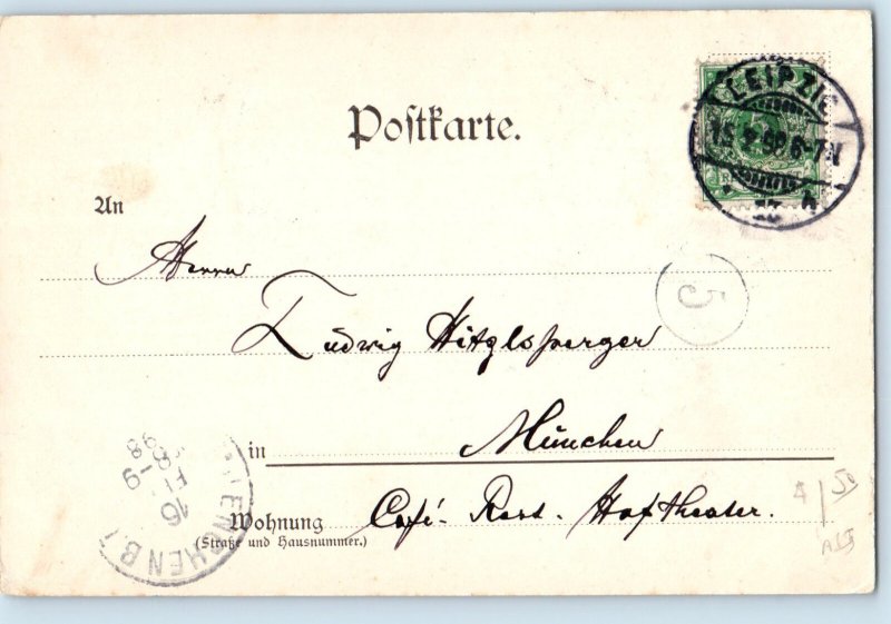 Saxony Germany Postcard Greetings from Leipzig The Bookshop House 1898