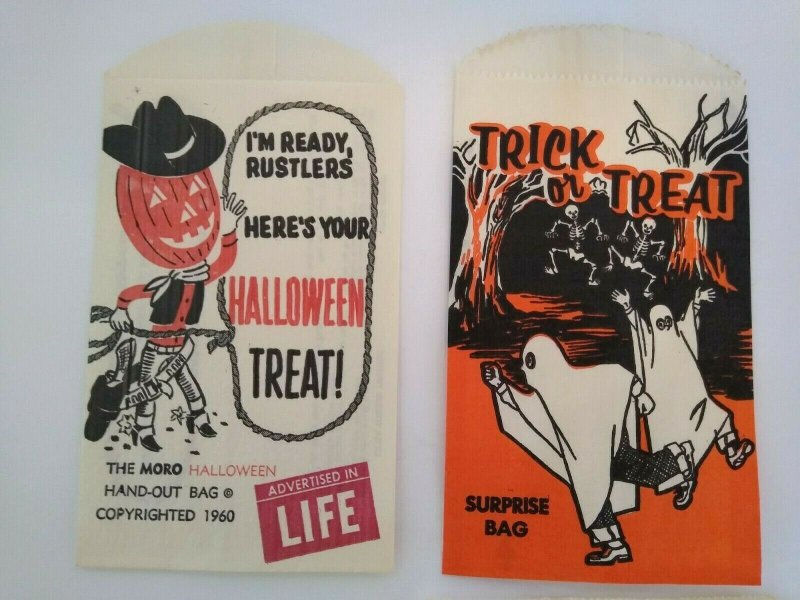 Vintage Halloween Candy Goodie Bags Cowboy Goblin 1960 Skeletons Witches Ghosts