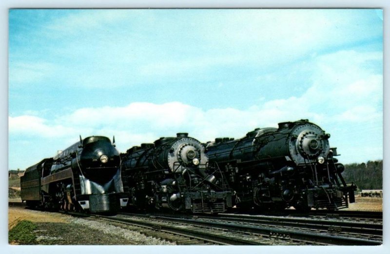 NORFOLK & WESTERN RAILWAY ~ 3 Large Steam LOCOMOTIVES c1960s  Postcard