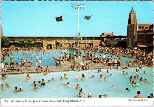 Long Island, NY New York JONES BEACH STATE PARK POOL Swimmers 1983 4X6 Postcard