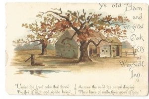 Very Old Postcard with Barn, Inn and Old Oak Trees Poem Early 1900's  Co...